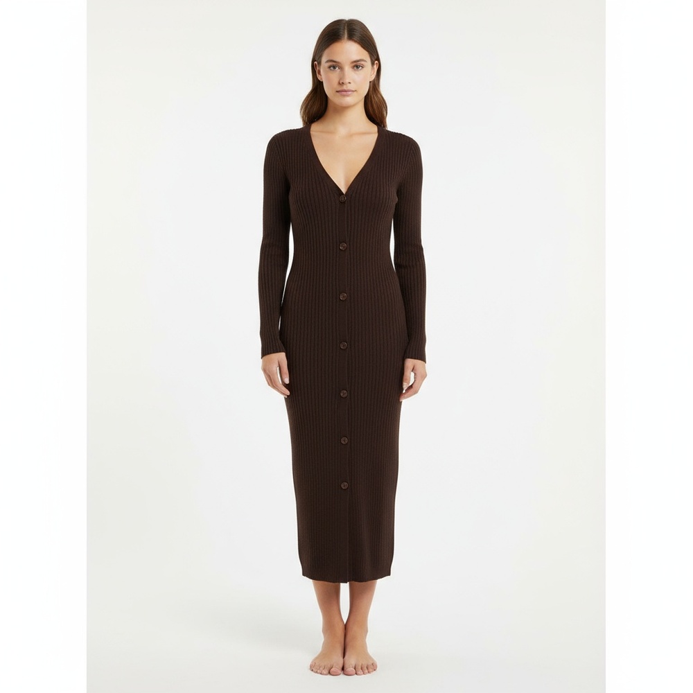 Abercrombie & Fitch Button Front Maxi Ribbed‎ Sweater Dress Brown Size XL